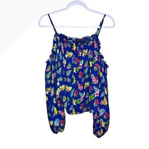 Romeo + Juliet Couture Women's Floral Print Blue Off‎ The Shoulder Top M